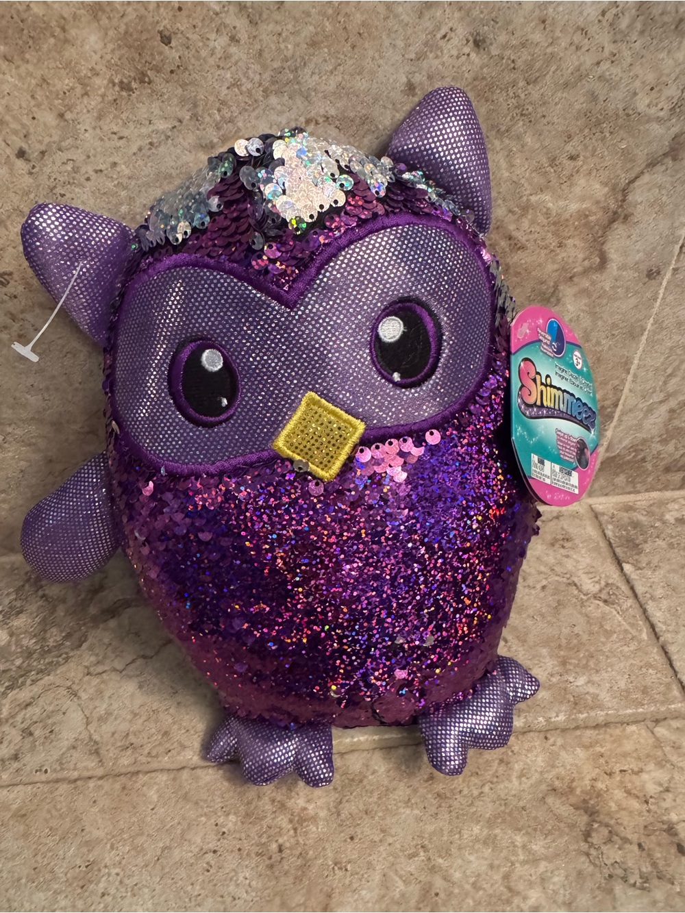 NWT shimmeez oliver Sequin Owl Plush Kids stuffed animal reversible sequins